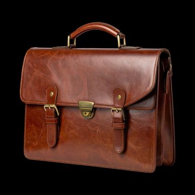 Portfölj i brunt skinn.