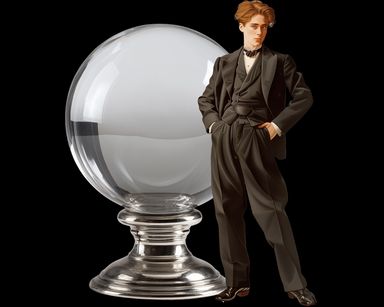 Androgynous person standing in front of a crystal ball